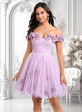 Cadence Ball-Gown/Princess Off the Shoulder Short Tulle Homecoming Dress With Pleated Flower JLP0025668