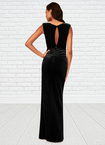 Brooklynn Sheath Pleated Velvet Floor-Length Dress SJSP0019713