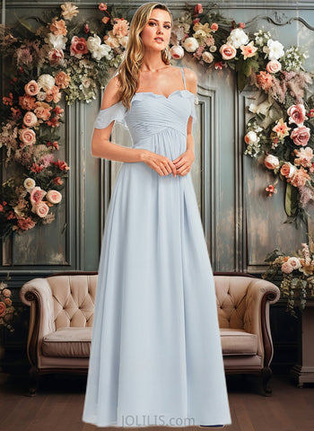 Jane A-line Cold Shoulder Floor-Length Chiffon Bridesmaid Dress With Ruffle JLP0025723