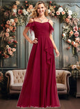 Kendra A-line Cold Shoulder Floor-Length Chiffon Bridesmaid Dress With Ruffle JLP0025755