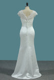 Satin Mermaid Scoop Wedding Dresses With Ruffles Court Train Detachable