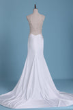 Sexy Open Back Scoop Spandex With Beading Mermaid Wedding Dresses