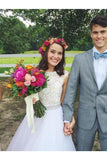 Elegant Off White Tulle Backless Wedding Dress With Crystal Sash