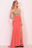 Mermaid Scoop Chiffon Prom Dresses With Beads And Slit