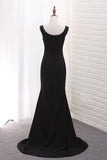 New Arrival Square Neck Evening Dresses Satin Mermaid Sweep Train