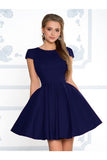 Short Sleeves Short Graduation Homecoming Formal Dresses Scoop A Line