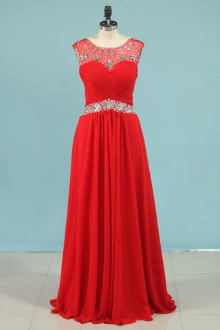 Prom Dresses A Line Scoop Chiffon With Beads And Ruffles Sweep Train