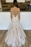 Charming Mermaid Lace Tulle Spaghetti Straps Long Appliques Prom SJS20484