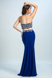 Halter Prom Dresses Beaded Bodice With Slit