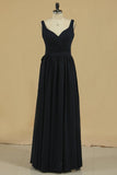 Bridesmaid Dresses A Line Straps Ruched Bodice Chiffon Floor Length