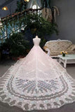 Pink Wedding Dress High-End Tulle Scoop Lace Up With Beads Handmade Flowers