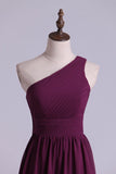 Purple Bridesmaid Dresses A Line One Shoulder Floor Length With Ruffle