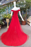 Hot Selling Cheap Red Prom Dresses A-Line Zipper Up Off The Shoulder With Appliques