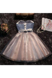 Sweetheart Tulle Beaded Waistline A Line Short/Mini Homecoming Dresses