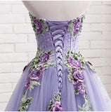 Elegant Strapless Sweetheart 3D Flowers Tahiti Prom Dresses Tulle Long Party Dresses SJS15205