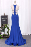 Open Back Mermaid Straps Evening Dresses Satin With Beading