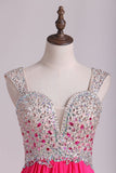 Prom Dresses A Line Sweetheart Chiffon Sweep Train With Beads And Rhinestones