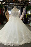 Luxury Wedding Dresses A-Line Floor Length Long Sleeves Lace Up Back Tulle With Applique And Beading