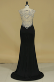 Prom Dresses Scoop With Beading Spandex Sheath Sweep Train