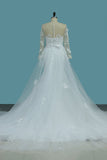 Scoop Long Sleeves Mermaid Wedding Dresses With Applique Tulle Chapel Train Detachable