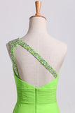 Cheap Prom Dresses Green One Shoulder Floor Length Sweep/Brush Train