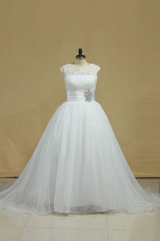 Bateau Wedding Dress Ball Gown Organza & Lace With Beading