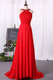 Sexy Open Back Prom Dresses A Line High Neck Chiffon With Ruffles And Beads