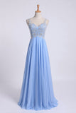 Low Back Straps A Line Chiffon Prom Dress With Lace Bodice