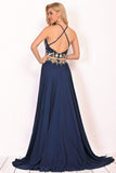 Scoop Prom Dresses A Line Chiffon With Beading&Appliques