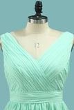 Bridesmaid Dresses V Neck Chiffon With Ruffles A Line Knee Length