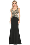 Mermaid Boat Neck Spandex Prom Dresses With Beads&Appliques Sweep Train