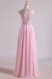 Simple Prom Dresses Scoop A Line Chiffon With Beading Floor Length