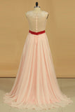 Prom Dresses A Line Chiffon With Applique Sweep Train