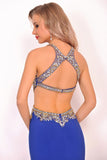 Sexy Open Back Scoop Mermaid Prom Dresses Spandex With Beads And Slit