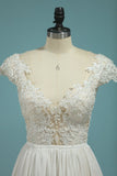 Beach Wedding Dresses A-Line V-Neck Chiffon Full Beaded Top