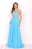 Prom Dresses Scoop Chiffon With Beading A Line Zipper Up