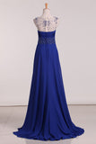 Prom Dresses Scoop Chiffon With Beading And Slit Sweep Train