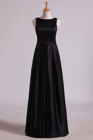 Black A Line Evening Dresses Cowl Neck Floor Length Satin With Sash