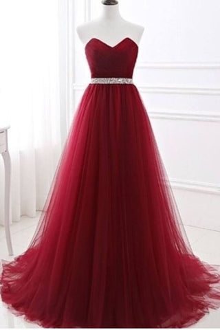 Prom Dresses A-Line Sweetheart Sweep/Brush Tulle Zipper Back High Waist Line