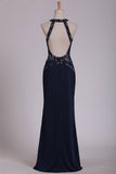 Black Prom Dresses Scoop Sheath With Beading Open Back Spandex