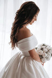 Ball Gown Off the Shoulder Satin White Sweetheart Wedding Dresses, Wedding Gowns SJS15062