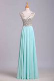 V Neck Prom Dresses A Line Beaded Bodice Sweep Train Chiffon And Tulle