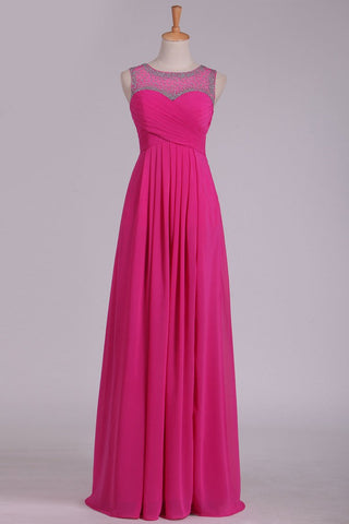 Prom Dresses Scoop Chiffon With Beads And Ruffles Floor Length A Line