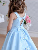 Princess A Line Sky Blue Satin Flower Girl Dresses with Bowknot, Baby Dresses SJS15586