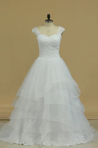 A Line Wedding Dresses Cap Sleeve With Applique Tulle