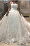 Gorgeous Delicate A Line Strapless Ball Gown With Lace Appliques Wedding Dresses