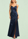 Eloise A-line V-Neck Floor-Length Silky Satin Bridesmaid Dress UKP0020180