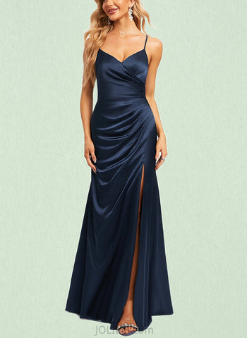 Eloise A-line V-Neck Floor-Length Silky Satin Bridesmaid Dress UKP0020180