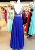 Elegant Prom Dresses Scoop A Line Floor Length beading chiffon prom gowns long evening dress JS853