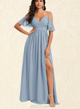 Julissa A-line Cold Shoulder Floor-Length Chiffon Bridesmaid Dress With Ruffle UKP0020183